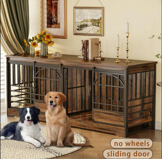 Brown Double Gate Large Dog Crate Furniture