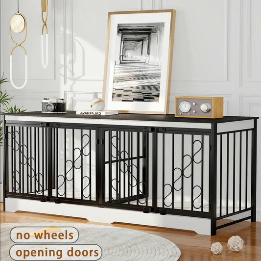 White Double Gate Large Dog Crate Furniture