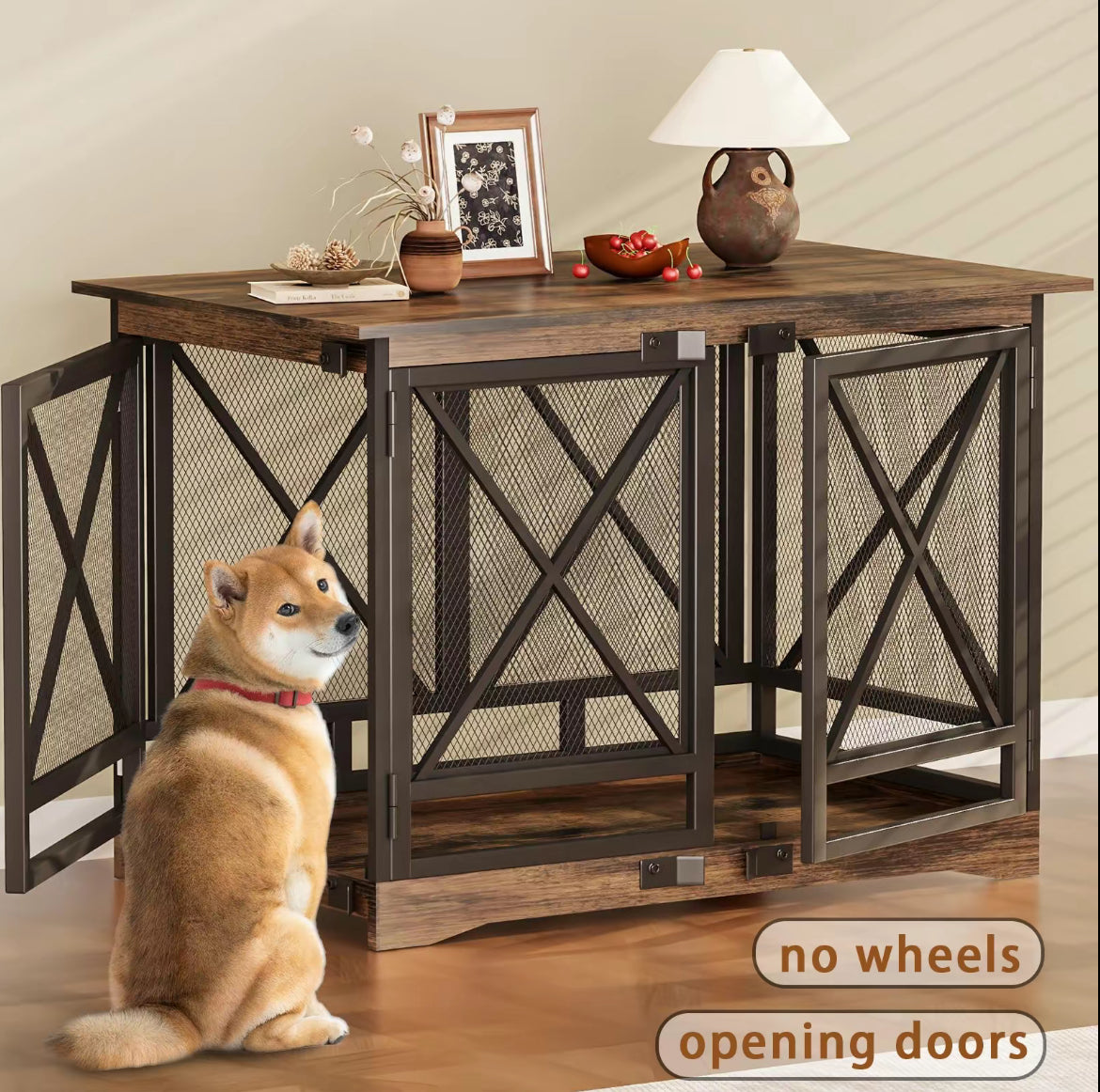Brown X Single Dog Crate Furniture