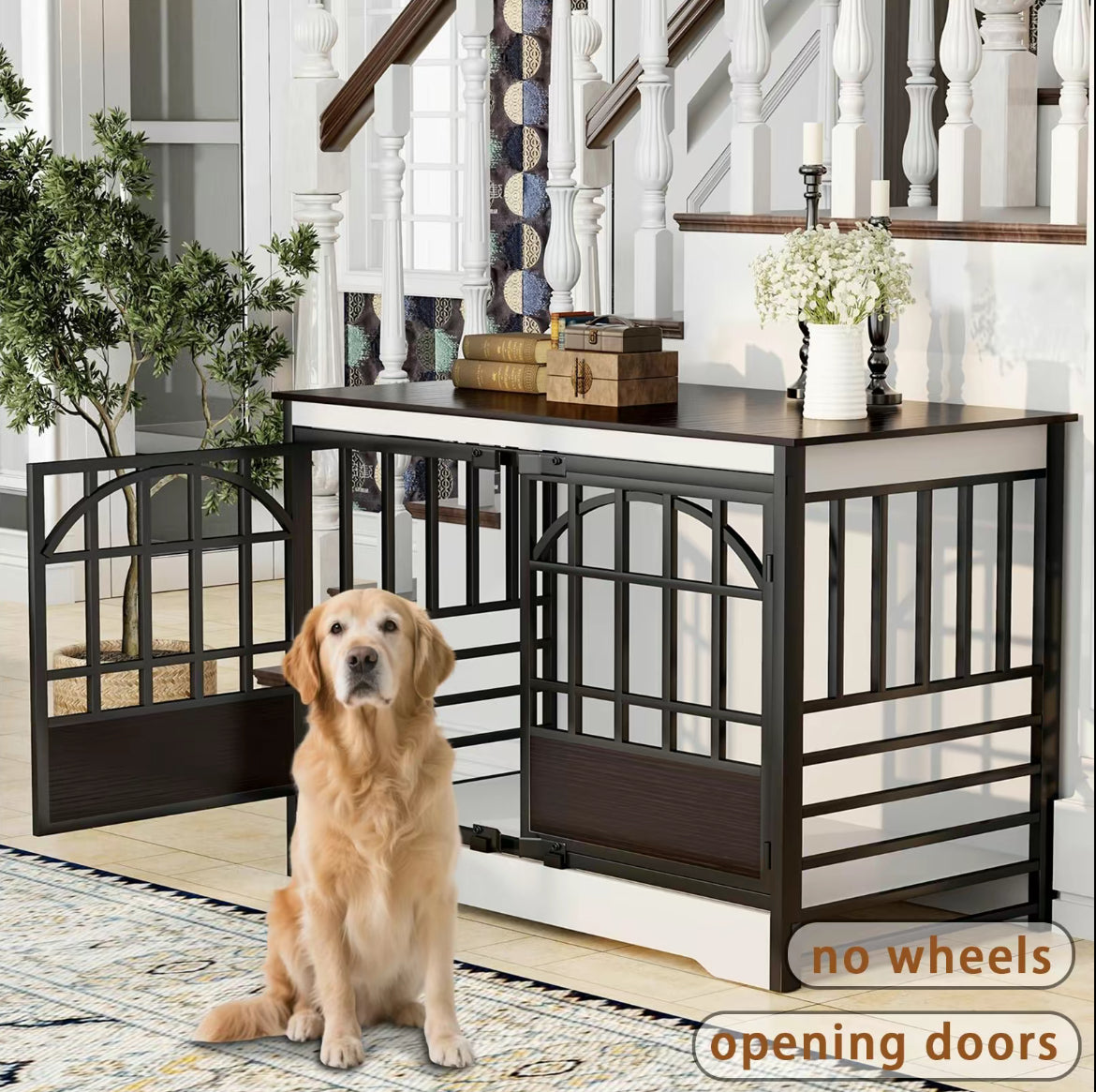 White Brown Single Dog Crate Furniture