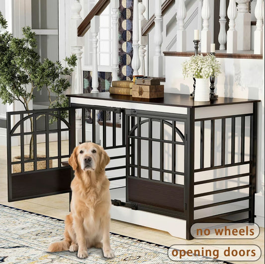 White Brown Single Dog Crate Furniture