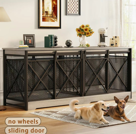 Grey Double Gate Large Dog Crate Furniture