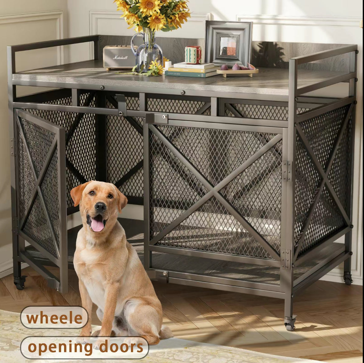 Modern Gray X Single Dog Crate Furniture